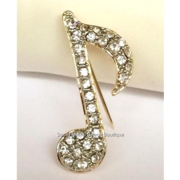Gold Crystal Music Note Pin Brooch Musician Gift - Picture 1 of 6